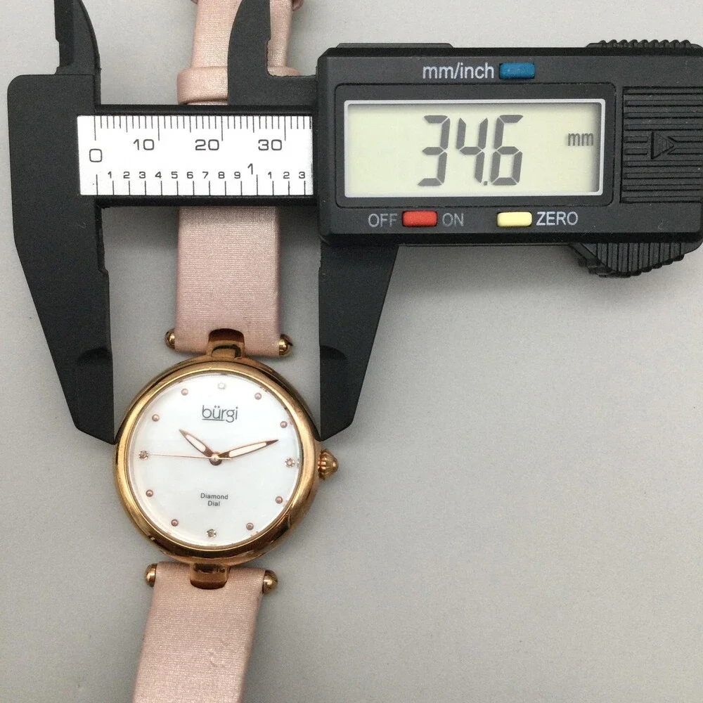 Burgi Womens Watch 35mm MOP Diamond Dial Rose Gold Tone Pink Leather New Battery